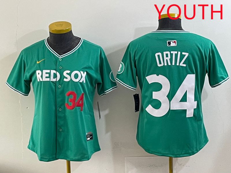 Youth 2025 Boston Red Sox #34 Ortiz Dark Green Joint Name Nike MLB Jersey style 2->youth mlb jersey->Youth Jersey
